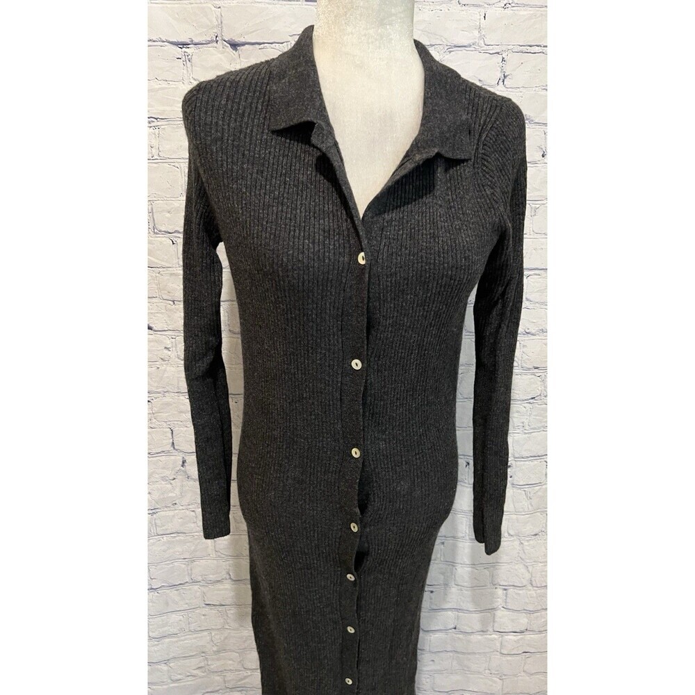 NWT ZARA - BUTTON DOWN BLACK RIBBED KNIT DRESS LONG DUSTER SWEATER Size Large - Picture 2 of 10